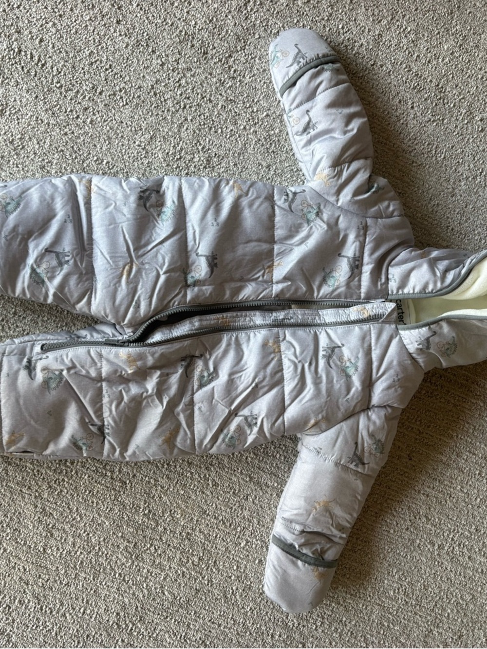 Carter's Light Gray Quilted Baby One-Piece Snowsuit - new without tags